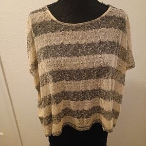 BCBGeneration Cream and Gray Striped Short Sleeve Top